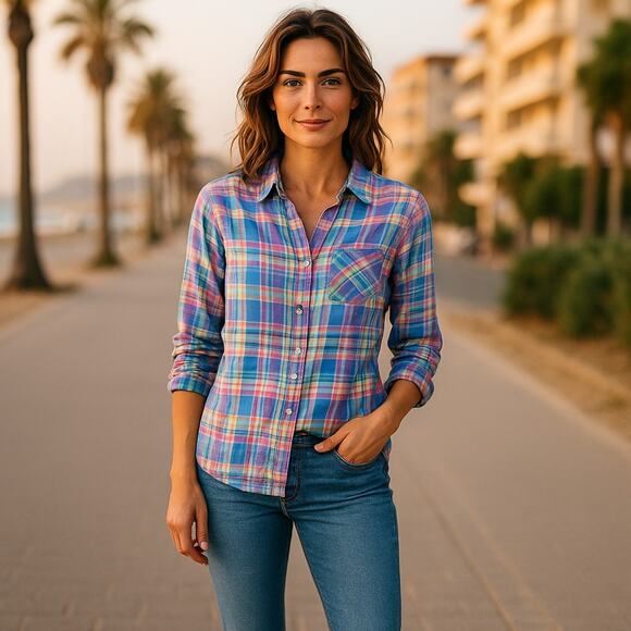 Abercrombie & Fitch Plaid Button Front Long Sleeve Top Size M - Picture 1 of 5